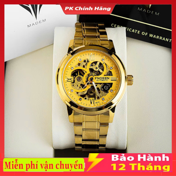 Đồng Hồ Cơ Nam Fngeen 6018 Đính Đá Sang Trọng Chống Nước, Tặng Vòng Tỳ Hưu