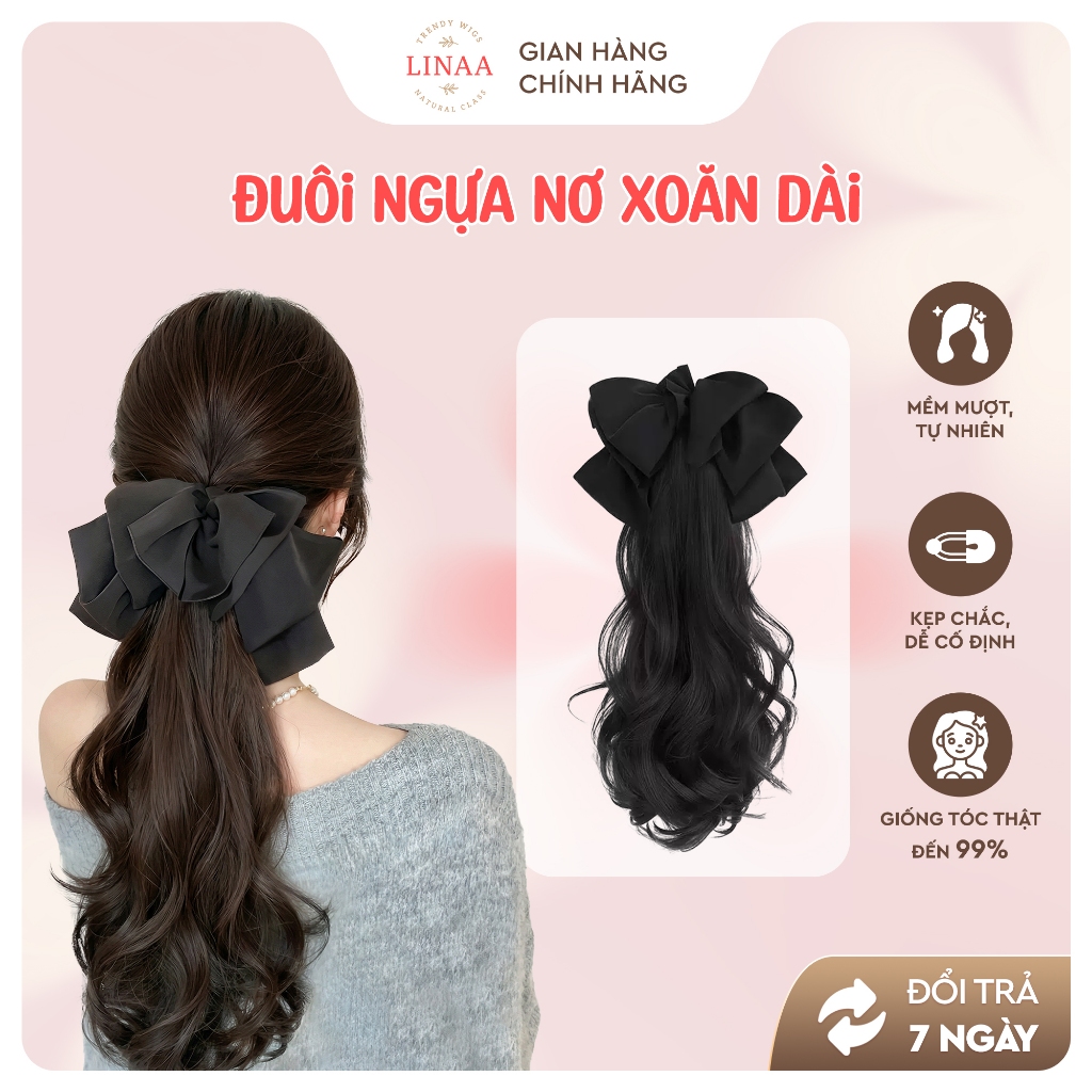 Tóc Giả Linaa Đuôi Ngựa Nơ Xoăn Dài Phong Cách Nhẹ Nhàng Tự Nhiên Dễ Phối MS068