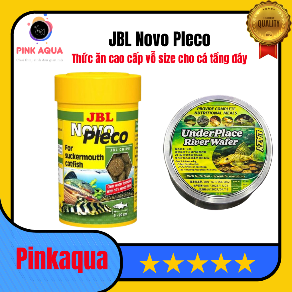 (xả hàng)JBL Novo Pleco 133 g – Thức ăn viên cao cấp cho cá pleco & cá đáy, giàu spirulina, bột gỗ
