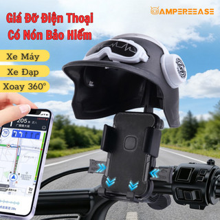 Giá Đỡ Kẹp Điện Thoại Dùng Cho Xe Máy,Xe Đạp kèm Mũ Bảo Hiểm AMPEREEASE Che Mưa Che Nắng, Chống Cướp Cực Chắc Chắn #3400