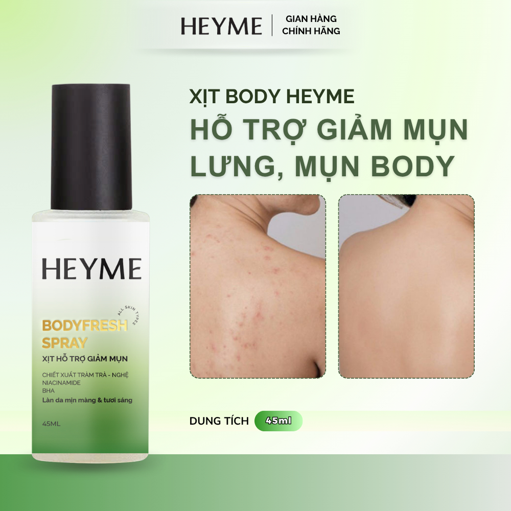 Xịt mụn lưng HEYME hỗ trợ giảm mụn và hỗ trợ mờ thâm mụn 45ML