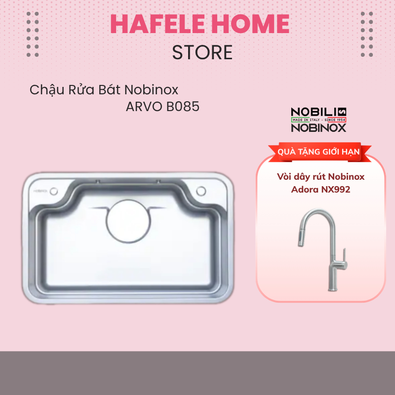 Chậu Rửa Bát Nobinox ARVO B085 – Thiết Kế 1 Hố Rộng – Chất Liệu Inox 304 Posco Cao Cấp