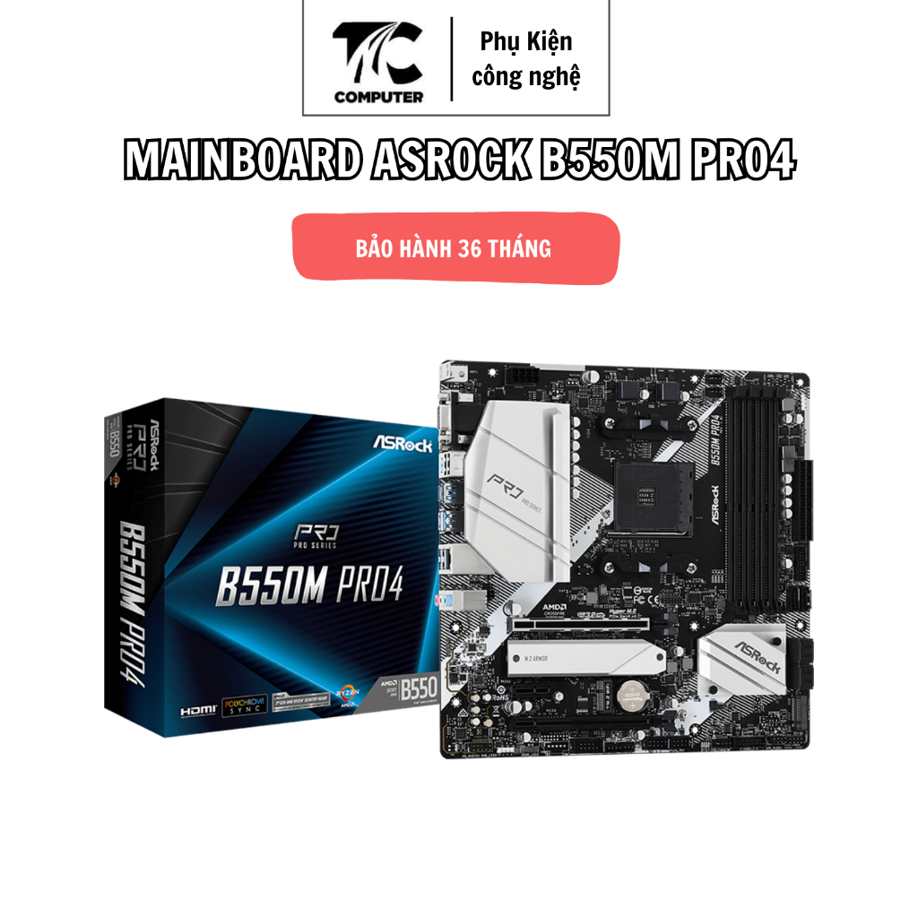 MAINBOARD ASROCK B550M PRO4 (AMD B550, SOCKET AM4, M-ATX, 4 KHE RAM DDR4) Hàng Chính Hãng Bảo Hành 3
