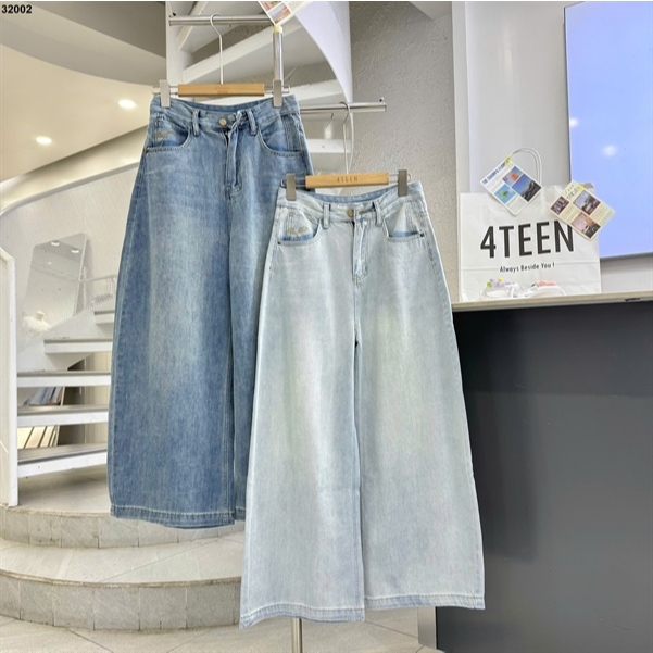Quần Jeans Suông Ống Rộng Túi chữ Cúc Lam 32002