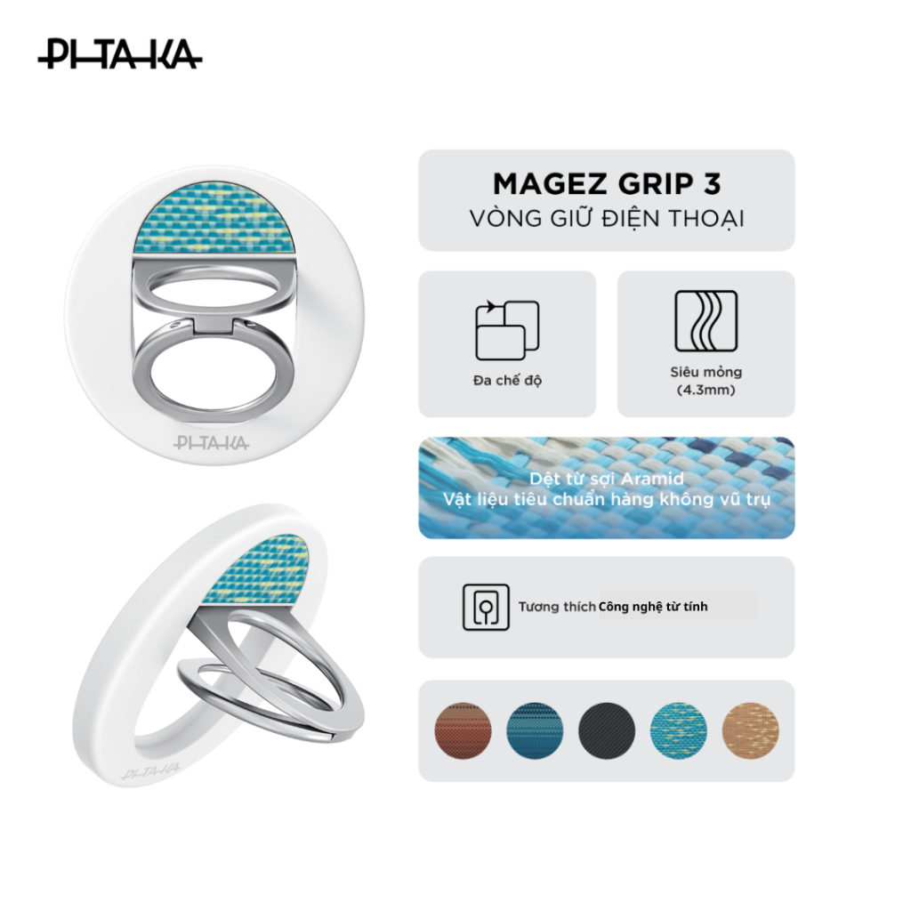 [MAGEZ GRIP 3] Vòng Giữ Điện Thoại PITAKA - Tương Thích Mag- Sa-fe, Mỏng Nhẹ, Tháo Lắp Nhanh