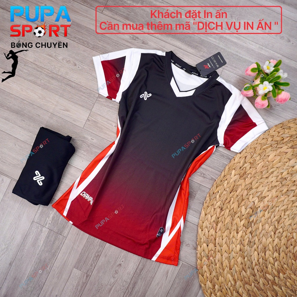 AMAC - [CHÍNH HÃNG-PupaSport] BST Quần Áo Bóng Chuyền CHAMPION - Màu Đen Đỏ Đậm, Bóng Đá Nam Nữ Chín