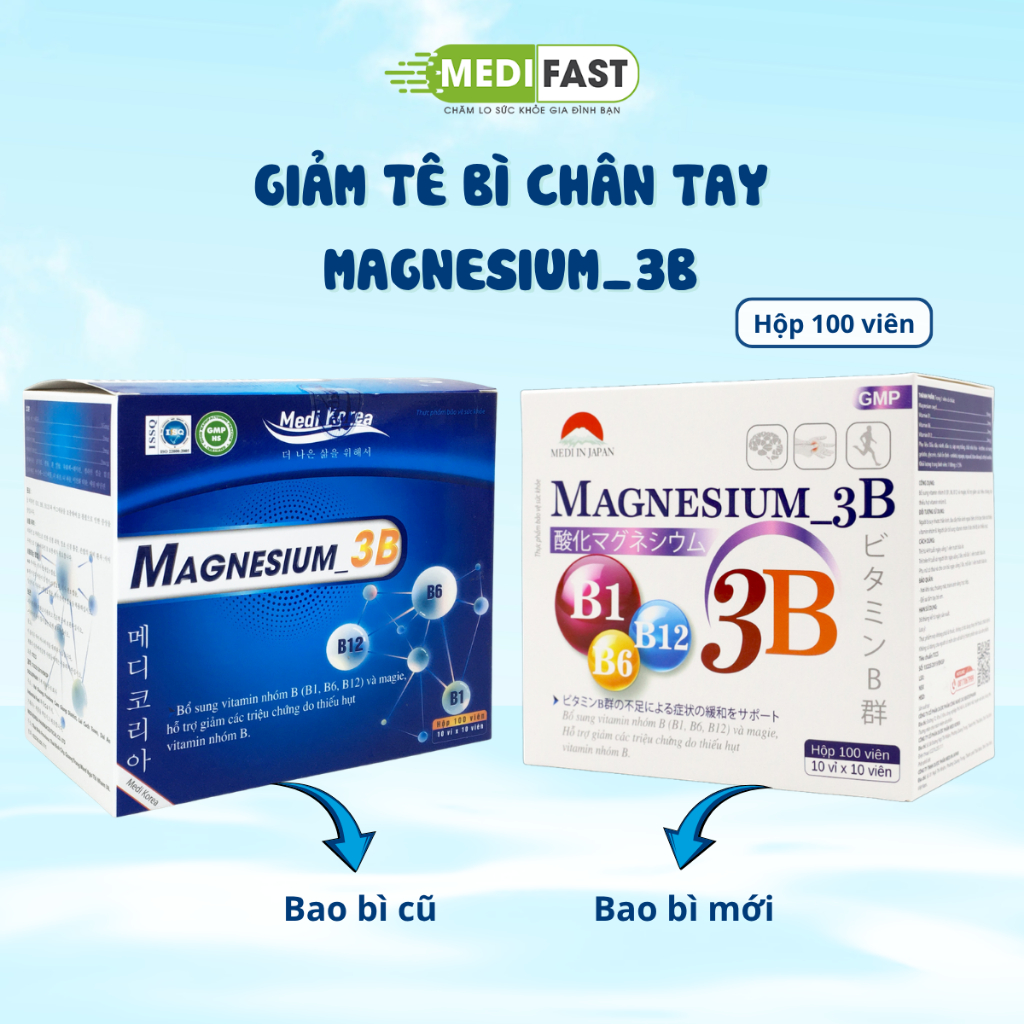 Bổ sung Magie và vitamin 3B - Giảm tê bì chân tay - Magnesium 3b - Hộp 100 Viên