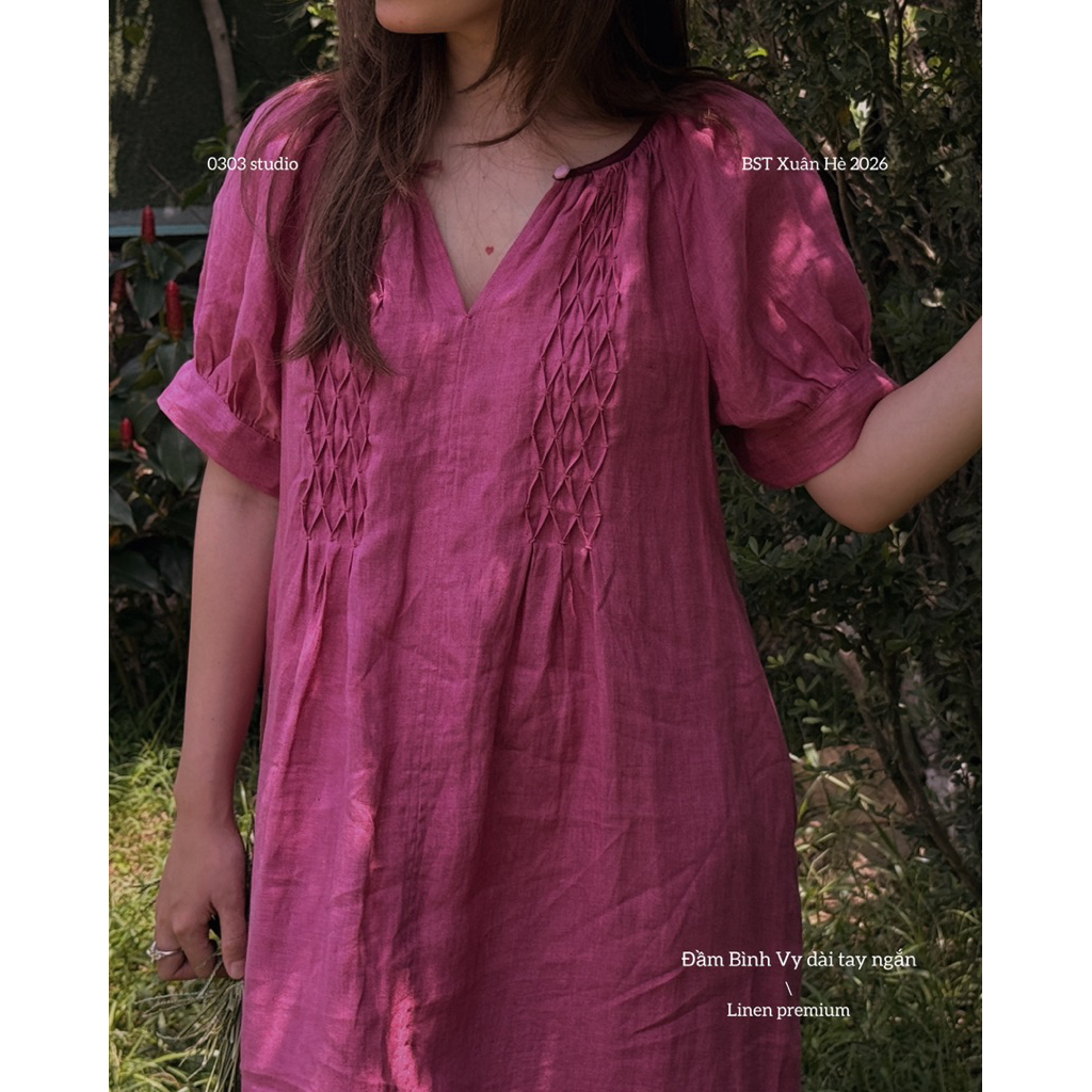 | 0303 studio | đầm linen dài tay ngắn - dòng Bình vy