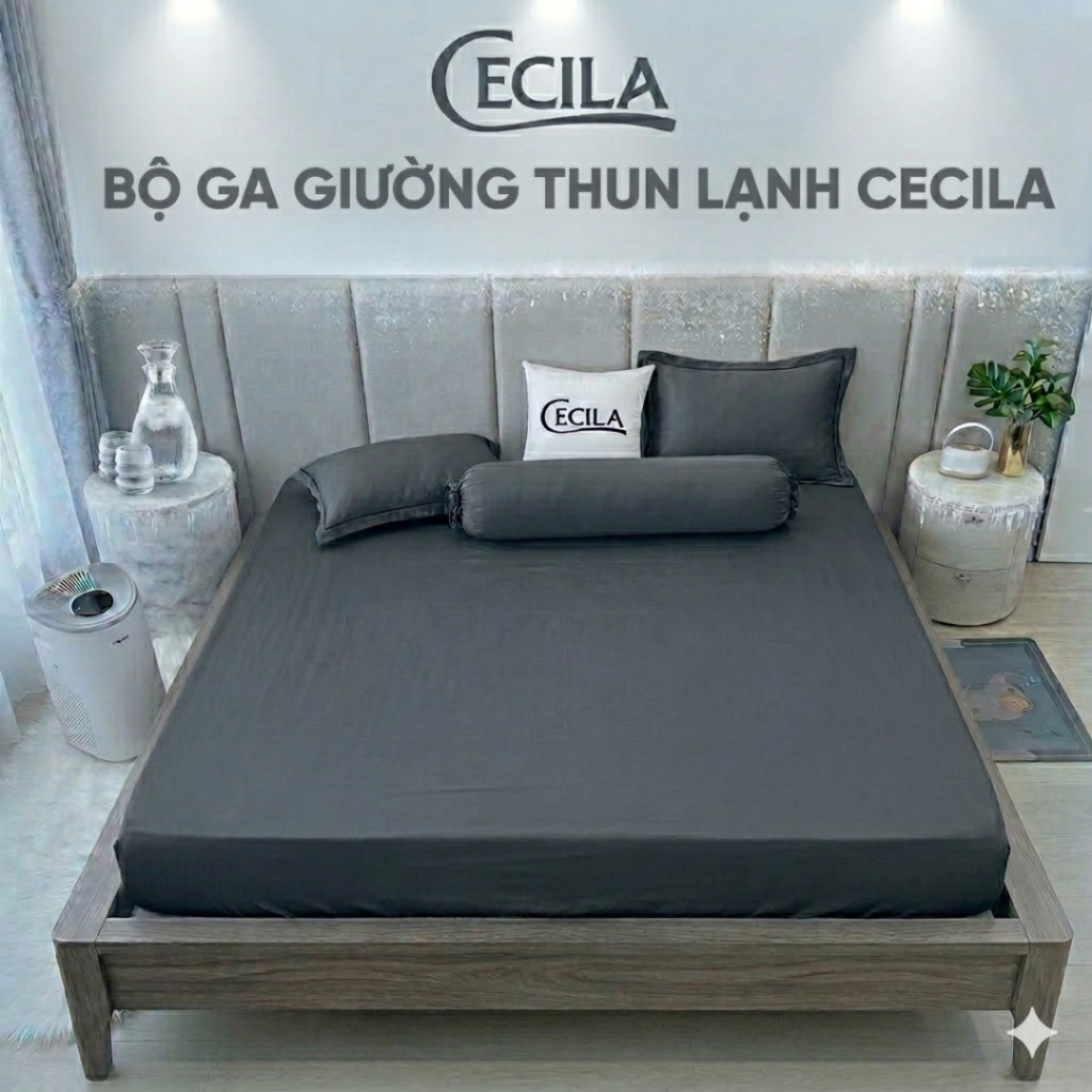 Bộ ga giường thu lạnh 4 món Cecila Gối Nệm Y Tế,chất mát thoáng khí bọc được đệm 18cm