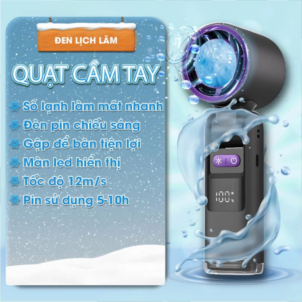 Quạt Cầm Tay Tích Điện Mini Tubor Tốc Độ Gió Siêu Mạnh Dung Lượng Pin 4000mAh Có Sò Lạnh Làm Mát | BigBuy360 - bigbuy360.vn