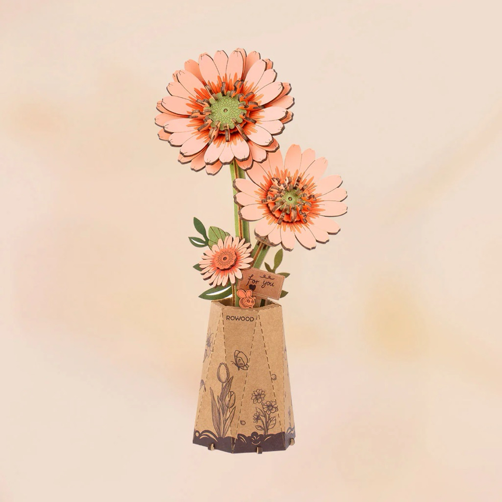 Light Orange Gerbera Daisy - Rowood TW111- Mô Hình Lắp Ráp Gỗ 3D