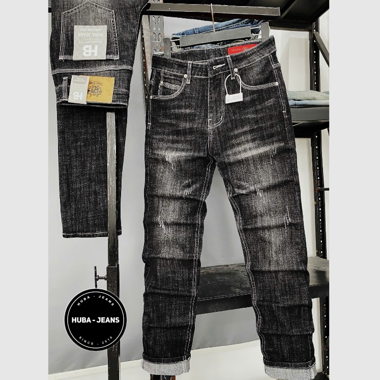 Quần jeans nam HUBA-JEANS(có BIGSIZE ) XÁM wash Menswear Pants Có Túi Denim quầntàntật quần biker