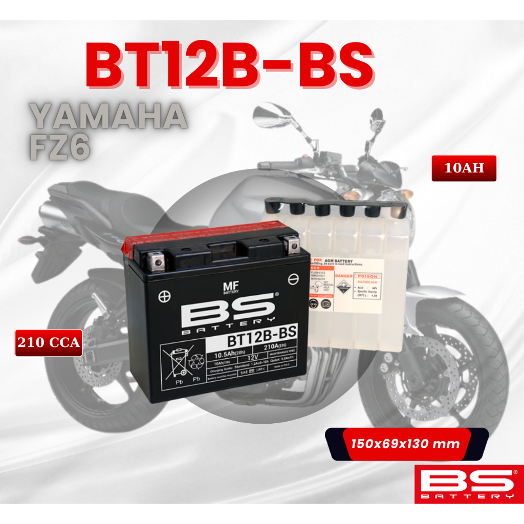 ẮC QUY BS BT12B-BS 210CCA YAMAHA FZ6 (150x69x130 mm)