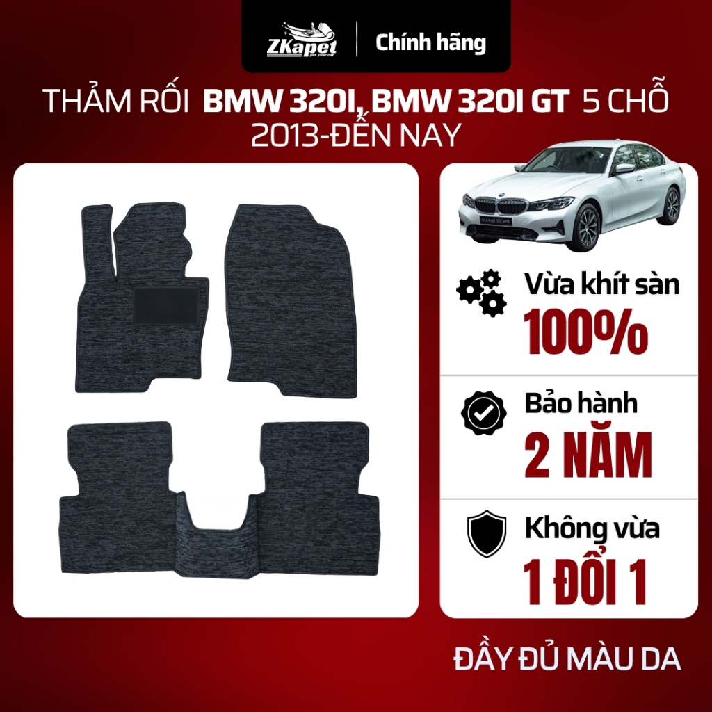 Thảm Lót Sàn Rối Cước Ô Tô BMW 320i, BMW 320i GT 2013-Đến Nay 5 chỗ, Chống Bẩn Toàn Diện ZKAPET