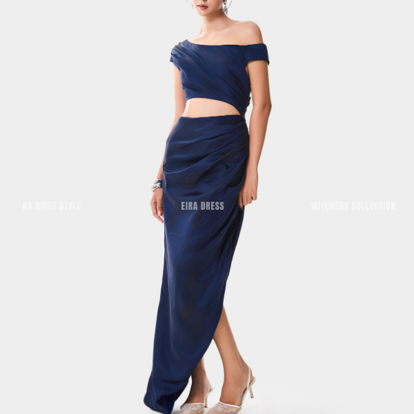ĐẦM DÀI KHOÉT EO XANH NAVY - EIRA DRESS - NN QUIET STYLE