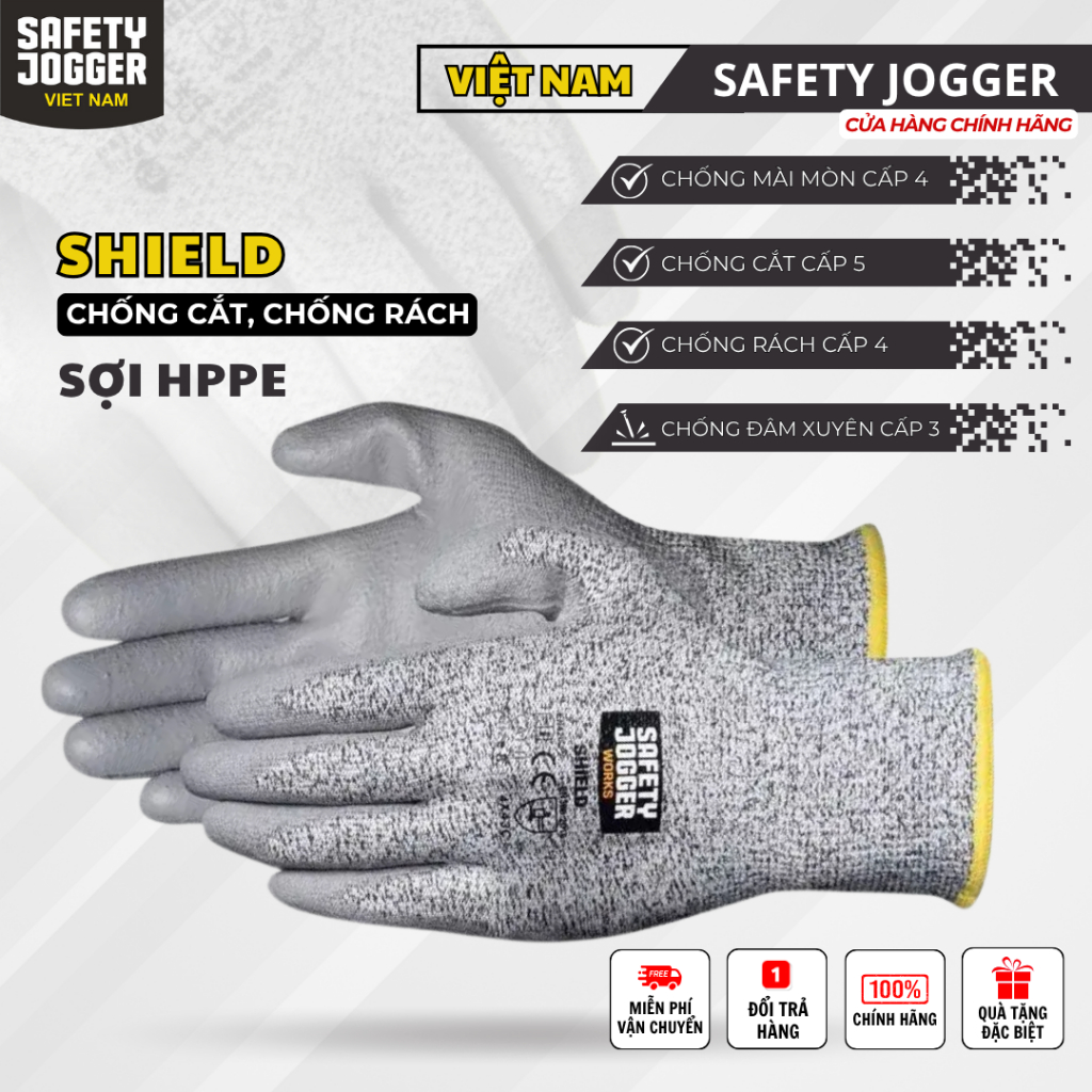 [SAFETY JOGGER] Găng Tay Bảo Hộ Safety Jogger Shield Chống Cắt Cấp Độ 5, Chống Thấm, Độ Bền Cao