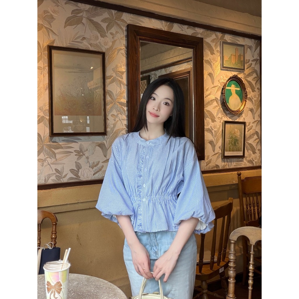 Áo kiểu hottrend nữ cổ trụ nhún eo trẻ trung LAMO - B1504 | BigBuy360 - bigbuy360.vn