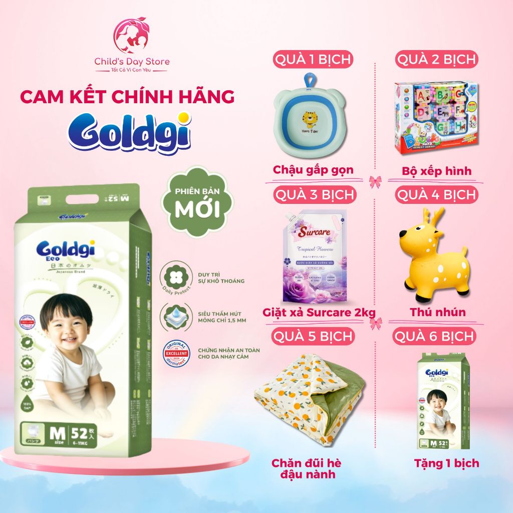 [Goldgi Eco Cải Tiến 2026] Tã Bỉm Goldgi Eco Cải Tiến Mới Nhất 2026 Siêu Mỏng Nhẹ Dành Cho Bé