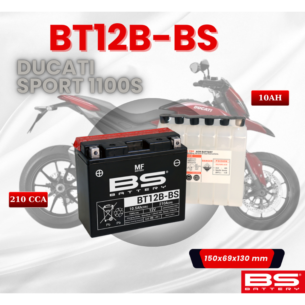 ẮC QUY BS BT12B-BS 210CCA DUCATI SPORT 1100S (150x69x130 mm)