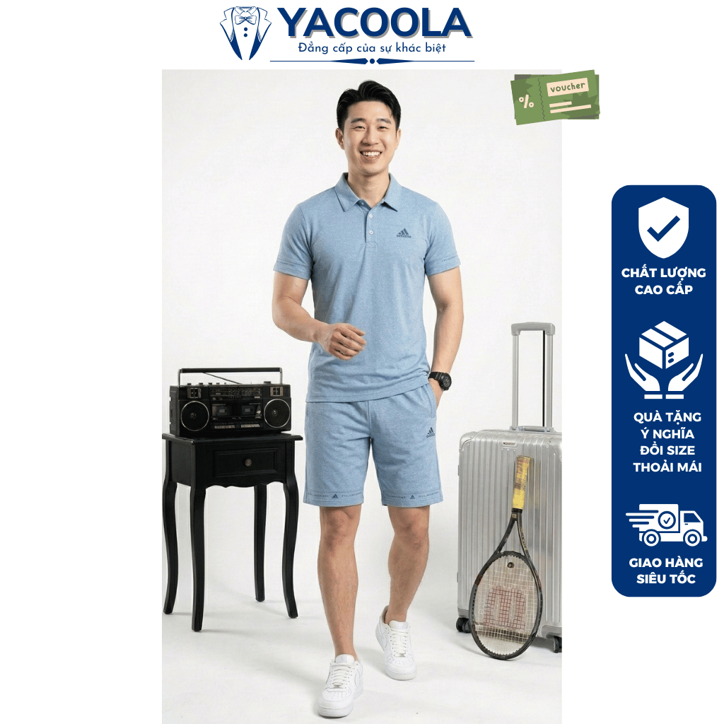 Bộ thể thao cao cấp mùa hè vải mát chuẩn phom xịn đẹp Yacoola YD6-682 Bộ thể thao nam cộc tay mùa hè