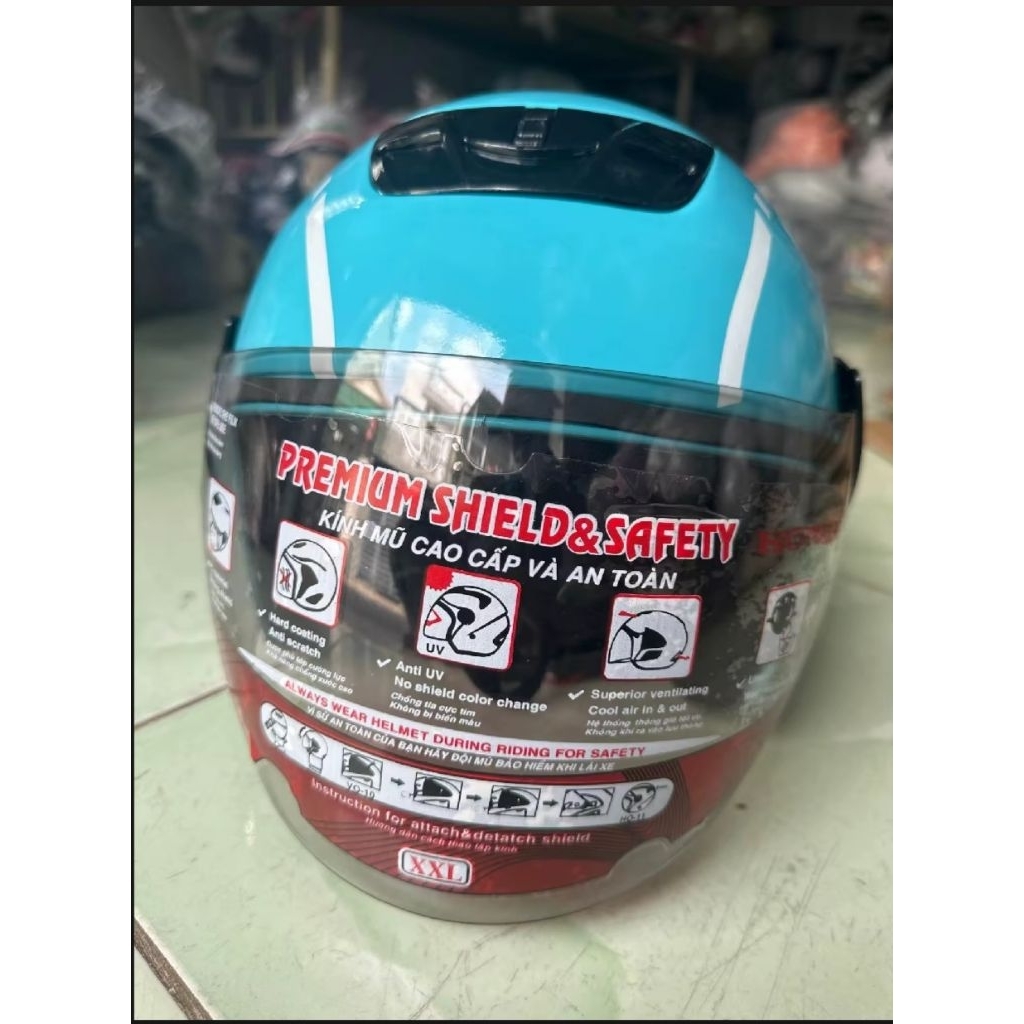 mũ bảo hiểm 3/4 xanh sm