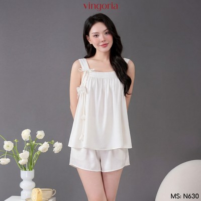 Bộ ngủ 2 dây mặc nhà lụa VINGO/VINGORIA mặc xuân hè Lina N630