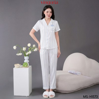 Bộ đồ ngủ nữ Pijama lụa VINGO/VINGORIA tay ngắn xuân hè Fiona H1573
