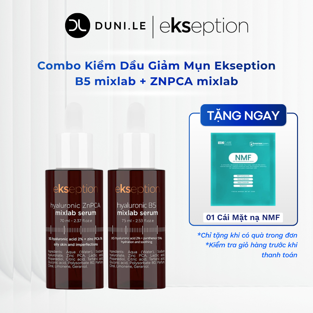 [Ekseption] Combo Kiềm Dầu Giảm Mụn Serum Kẽm ZnPCA  75ml Và Serum Ekseption Hyaluronic B5 75ml | Du