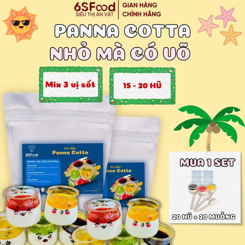 Set nguyên liệu Panna Cotta sốt trái cây - thành phẩm 15-20 hũ 60ml mix 3 vị - 6SFOOD