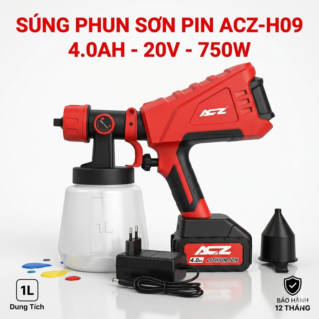Máy Phun Sơn Dùng Pin ACZ - H09 1000ML,750W
