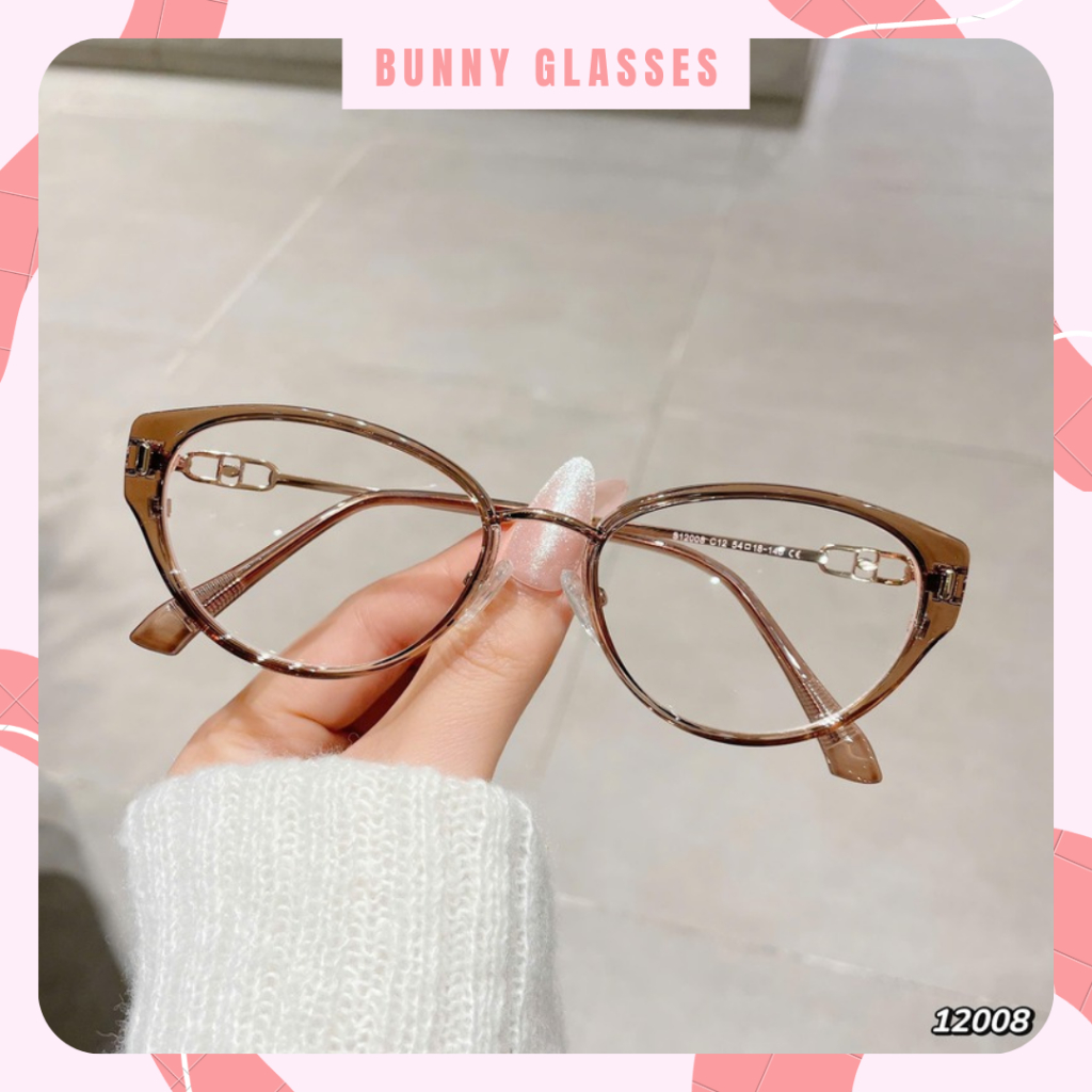 Kính giả cận, Gọng kính cận mắt mèo cao cấp nhựa Actate càng kim loại 12008 Bunny Glasses