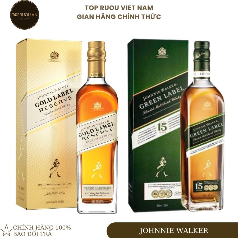 [Tặng Túi Hãng] Whisky Johnnie Walker Gold Label - Green Label 700ml [Chính Hãng][Top Rượu VN]