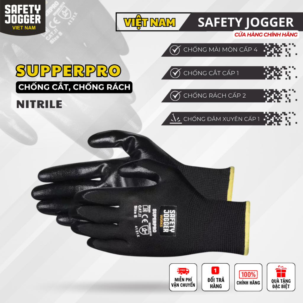[SAFETY JOGGER] Găng Tay Bảo Hộ Safety Jogger Superpro Chống Cắt, Chống Dầu Tốt, Bảo Vệ Tay An Toàn