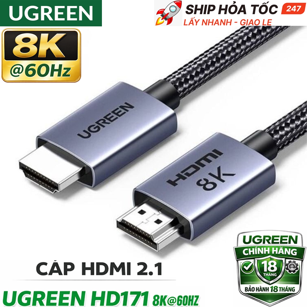 Cáp HDMI 2.1 Ugreen HD150 HD171 chuẩn độ phân giải 8K60Hz - Hàng chính hãng