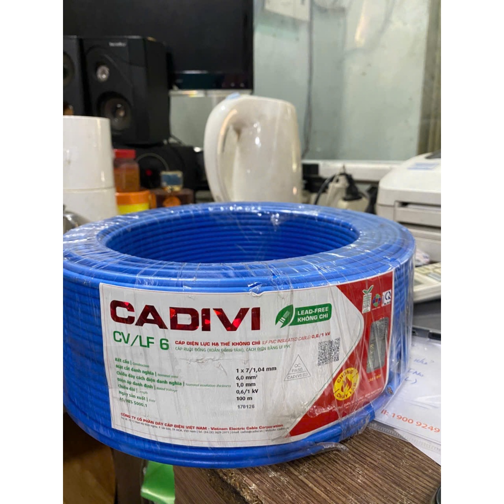 [Bán lẻ 50 mét)] Dây điện Cadivi 6.0 đơn cv6.0 (GIAO MÀU NGẪU NHIÊN)