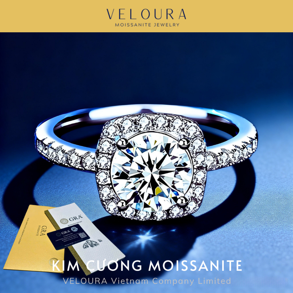 Nhẫn Nữ Moissanite 2 Carat Mặt Vuông Cao Cấp VELOURA - Sang Trọng, Chuẩn Kim Cương | VJN005.2