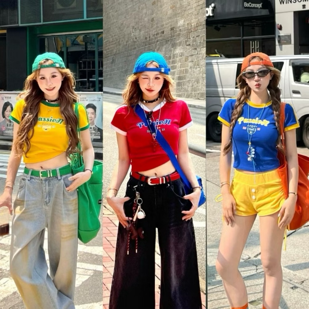 Áo Thun Babytee Cổ Tròn Slimfit Y2K Crop Top Phong Cách Mỹ Retro Mùa Hè | BigBuy360 - bigbuy360.vn