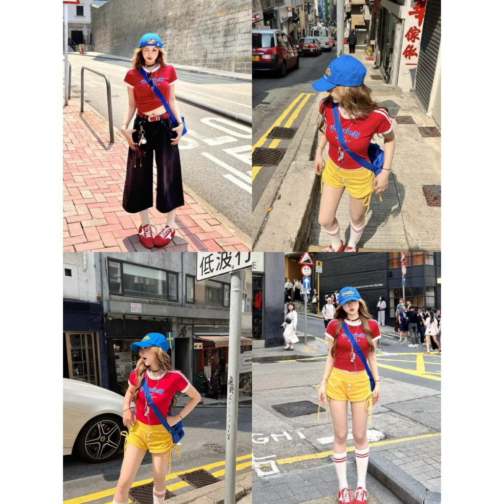 Áo Thun Babytee Cổ Tròn Slimfit Y2K Crop Top Phong Cách Mỹ Retro Mùa Hè | BigBuy360 - bigbuy360.vn