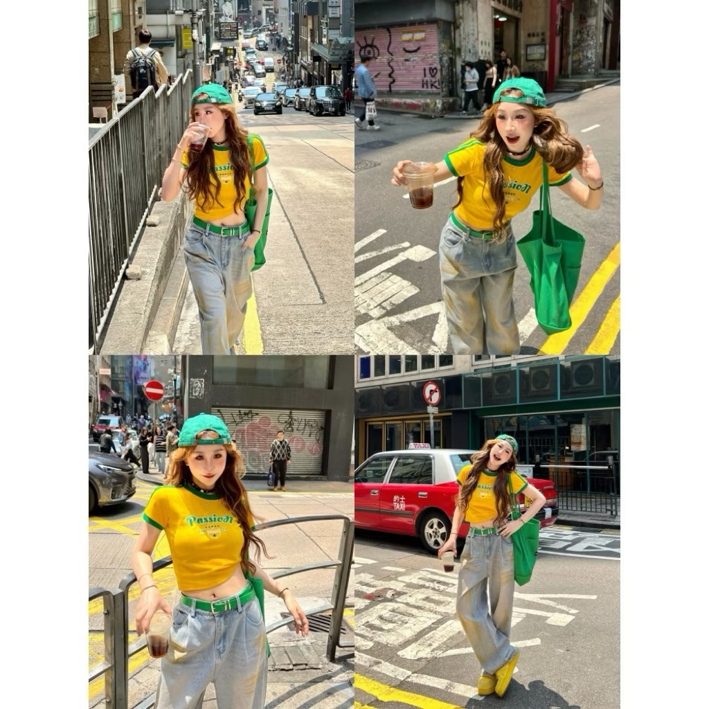 Áo Thun Babytee Cổ Tròn Slimfit Y2K Crop Top Phong Cách Mỹ Retro Mùa Hè | BigBuy360 - bigbuy360.vn