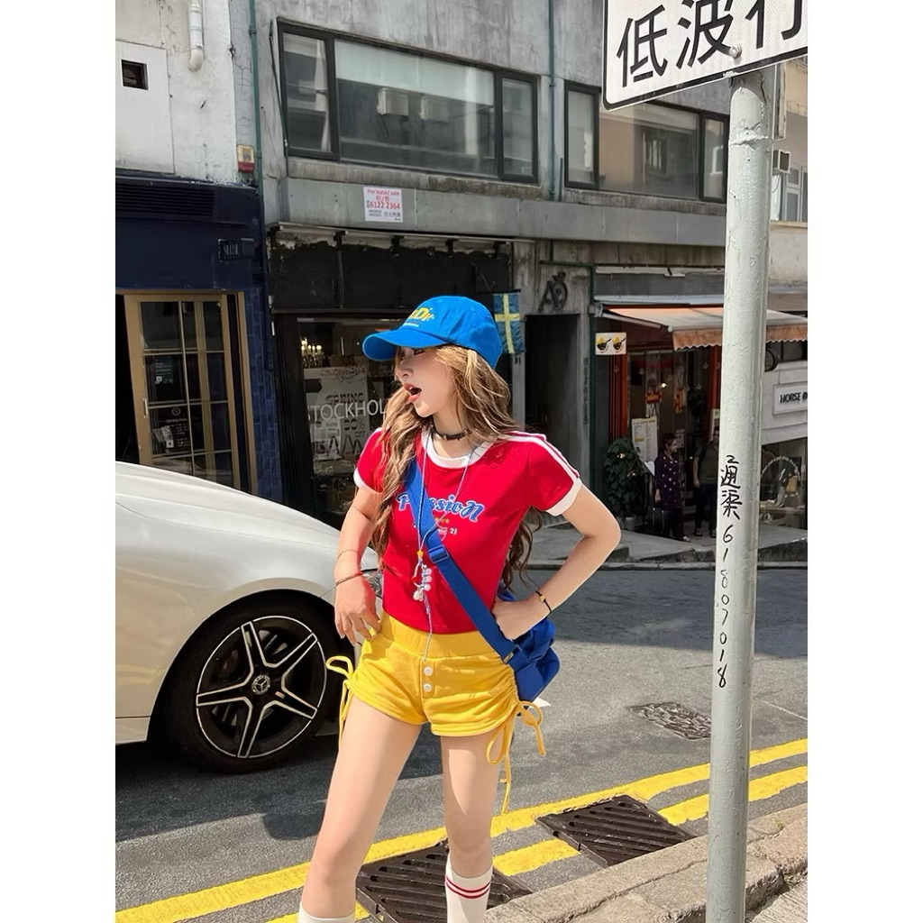 Áo Thun Babytee Cổ Tròn Slimfit Y2K Crop Top Phong Cách Mỹ Retro Mùa Hè | BigBuy360 - bigbuy360.vn