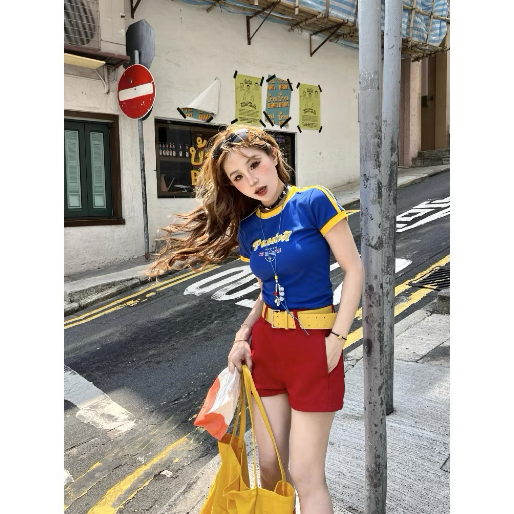 Áo Thun Babytee Cổ Tròn Slimfit Y2K Crop Top Phong Cách Mỹ Retro Mùa Hè | BigBuy360 - bigbuy360.vn