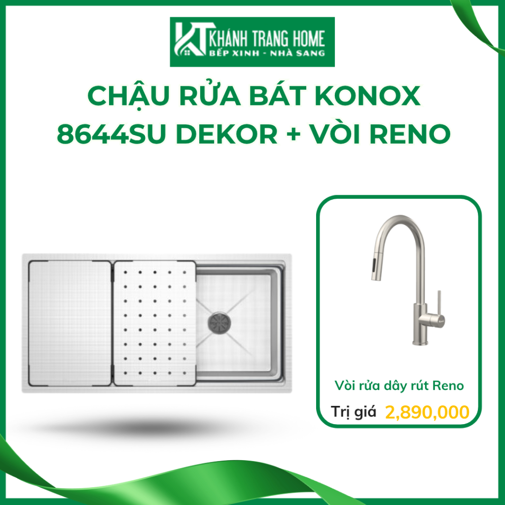 Chậu rửa bát 1 hố KONOX KN8644SU DEKOR kích thước 86cm bảo hành chính hãng   - Khánh Trang Home