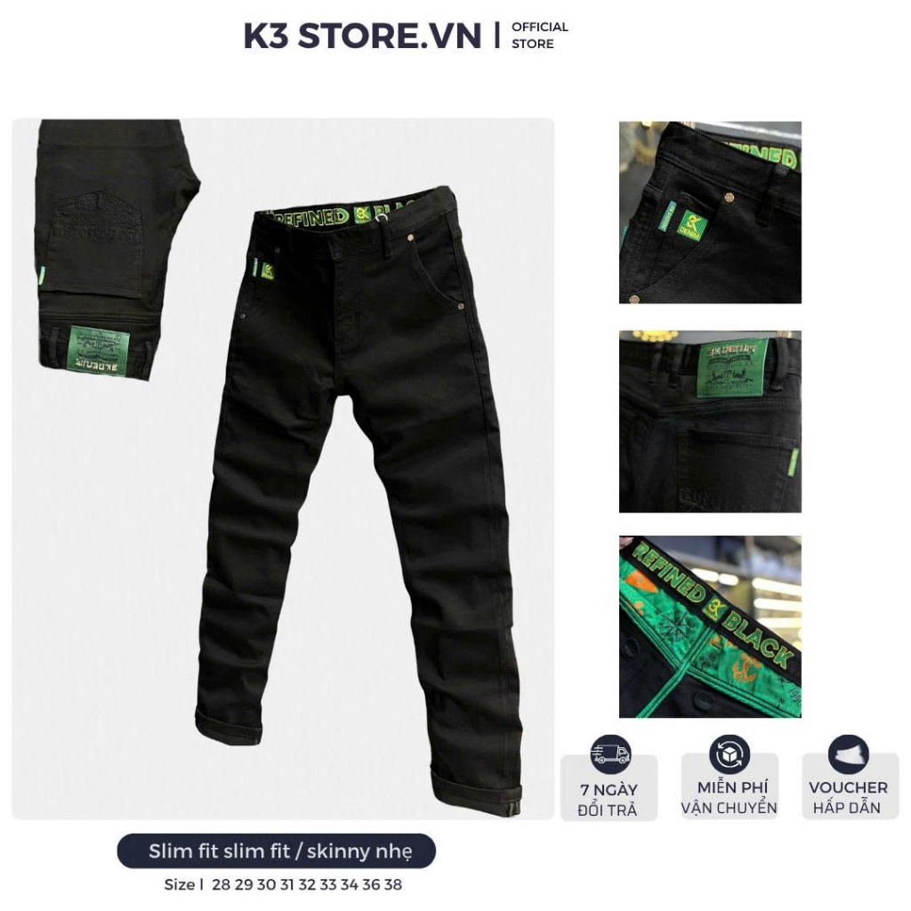 [K3 STORE VN] Jean Denim Guangzhou Quần Jean Nam Dài J3875-K2251  Màu Đen Mẫu Mới Túi Thêu Xéo Mẫu M