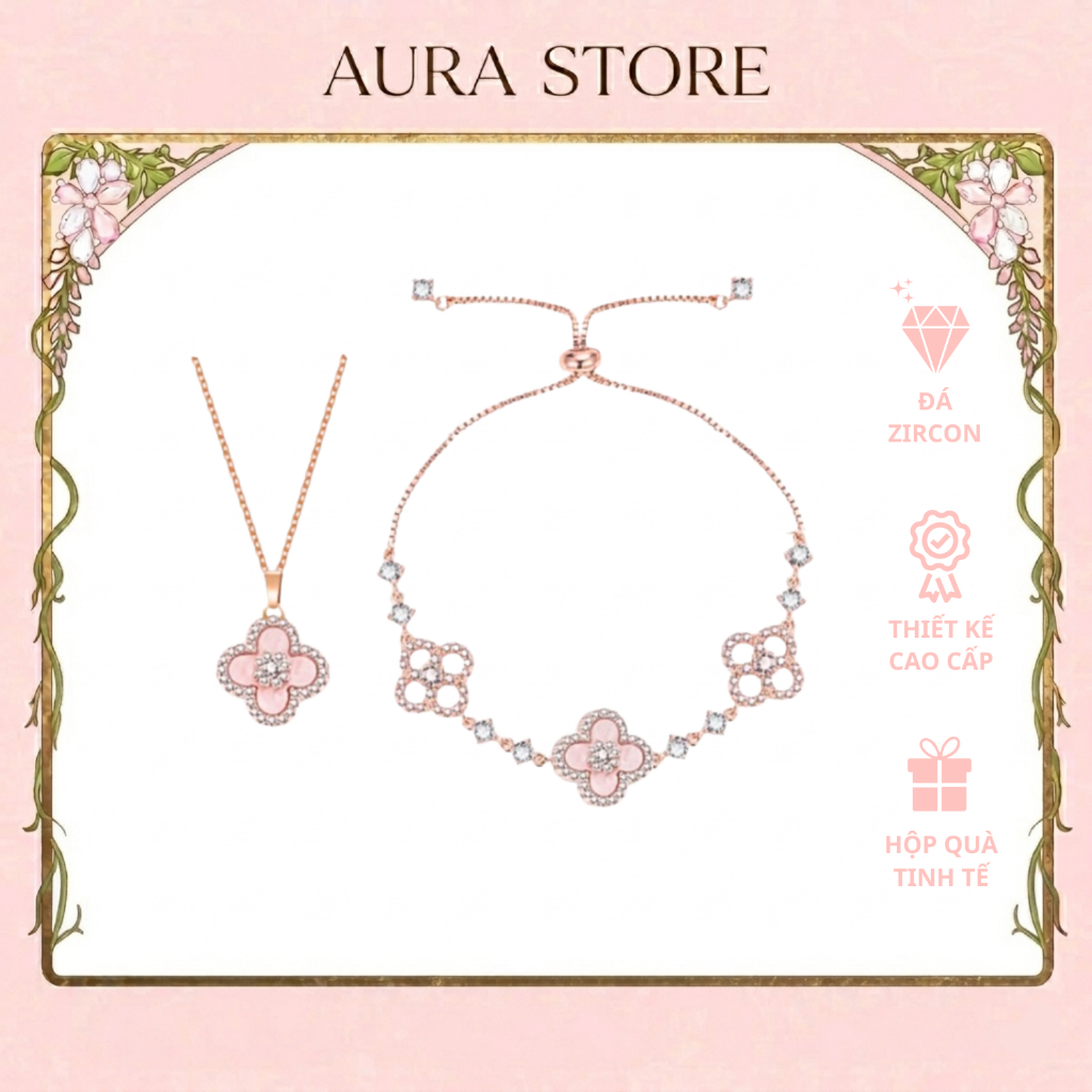 [SAKURA DREAM] Bộ Vòng Tay & Dây Chuyền Hoa Anh Đào Bạc Zircon Lấp Lánh Phong Cách Nàng Thơ Soft Gir