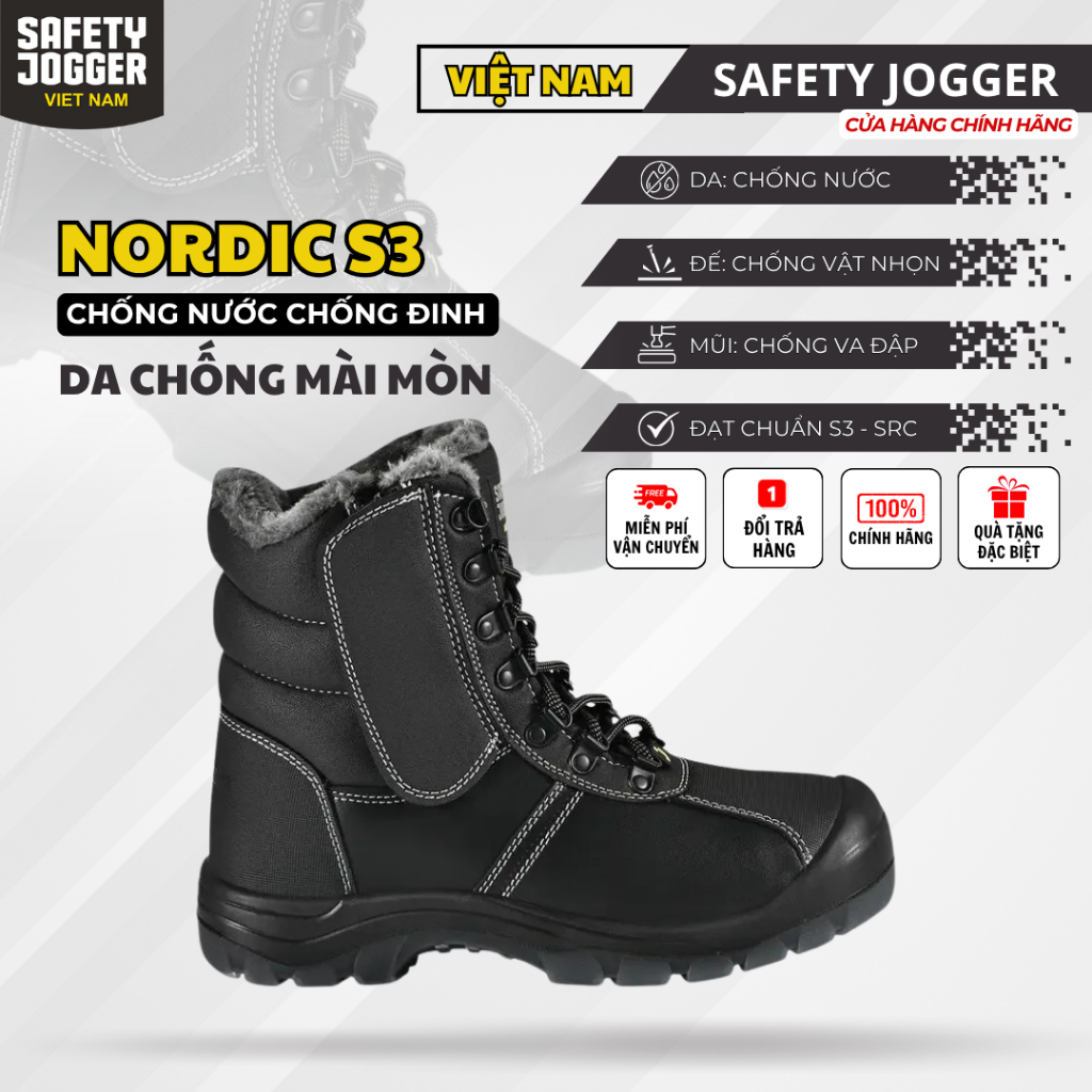 [SAFETY JOGGER] Giày Bảo Hộ Safety Jogger Nordic Lót Lông Chịu Nhiệt Âm Độ C, Chống Nước Trơn Trượt