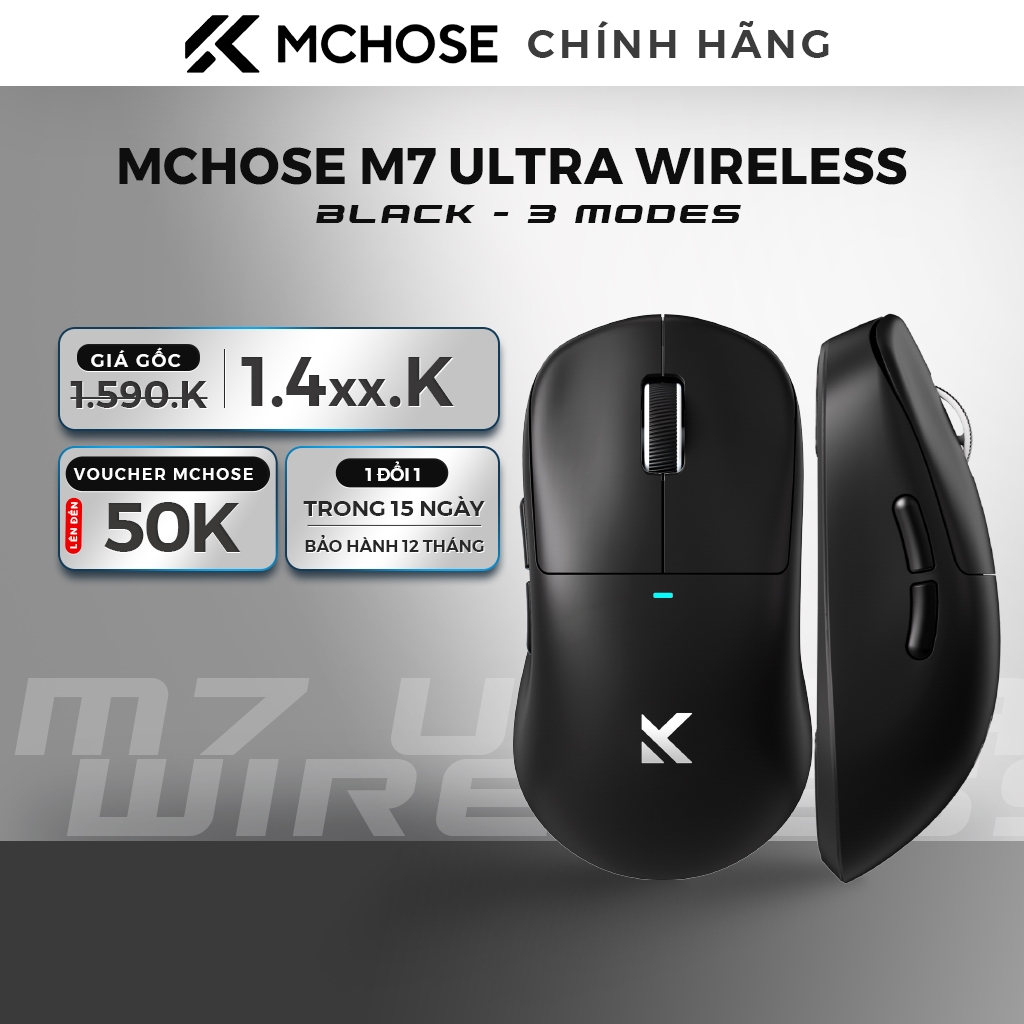 Chuột gaming MCHOSE M7 Ultra Wireless không dây| PAW3950 8000Hz siêu nhẹ | Chính hãng bảo hành 12 th