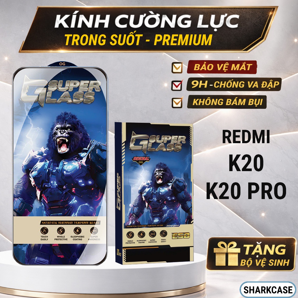 Kính cường lực Redmi K20, K20 Pro premium full màn trong suốt dán bảo vệ màn hình đt sharkcase