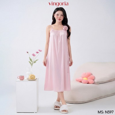 Váy ngủ nữ đồ ngủ mặc nhà Lụa VINGO/VINGORIA mặc xuân hè The Muse N597
