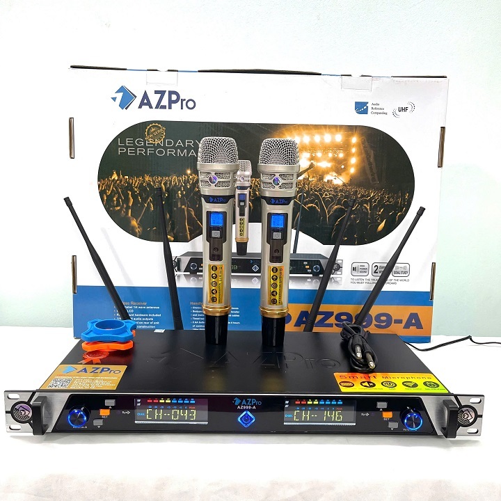 Micro không dây có đầu thu chính hãng AZPRO,AZ-999-A,chống hú,tự ngắt,Bắt xa