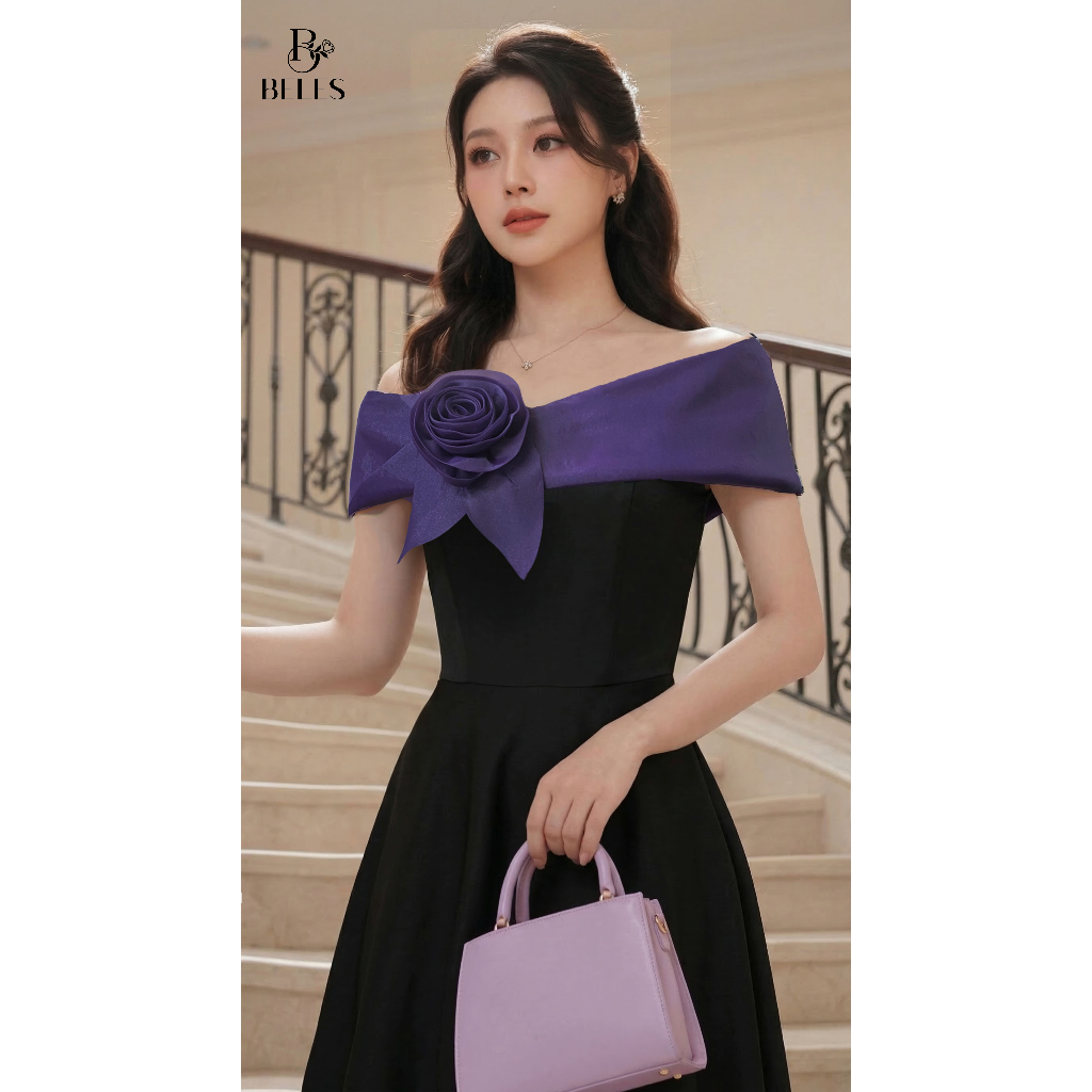 Đầm Tiệc Xòe Beles Phối Organza Đính Hoa Thủ Công Sang Trọng Thanh Lịch Trẻ Trung V26-2608